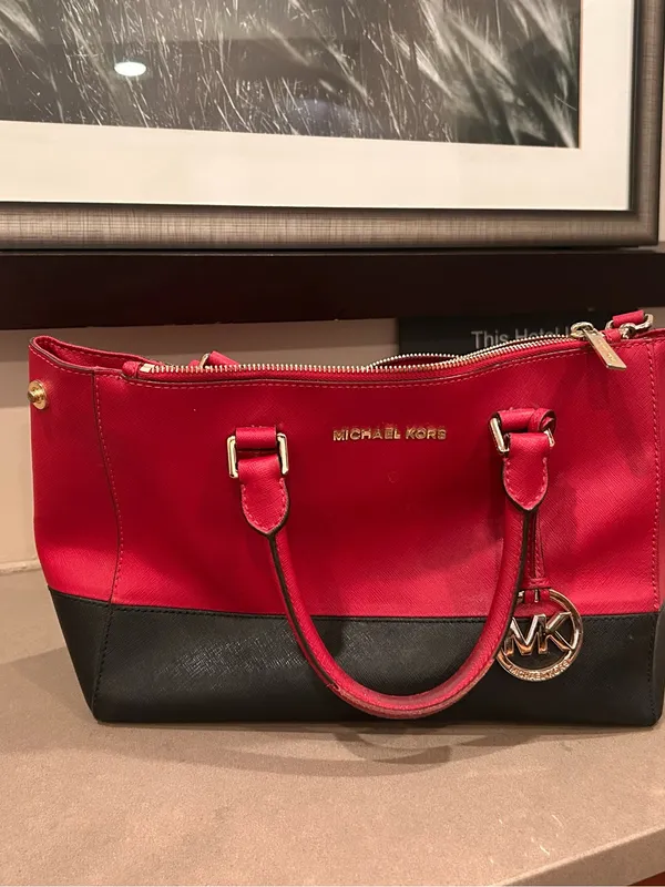 Michael Michael Kors Red and Black Two-Tone Saffiano Satchel with Gold Hardware - Image 2