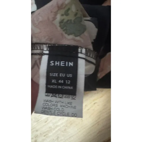 SHEIN Black Floral Halter Maxi Dress Pink Peony Print‎ High Slit XL 12 - Image 4