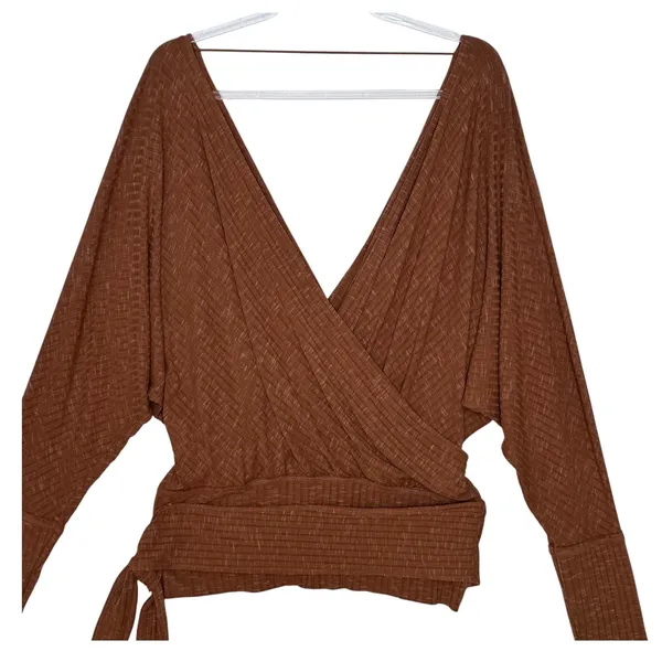 Free People East Coast Wrap Top Moroccan Spice Ribbed Knit Tie Waist NWT L - Image 7
