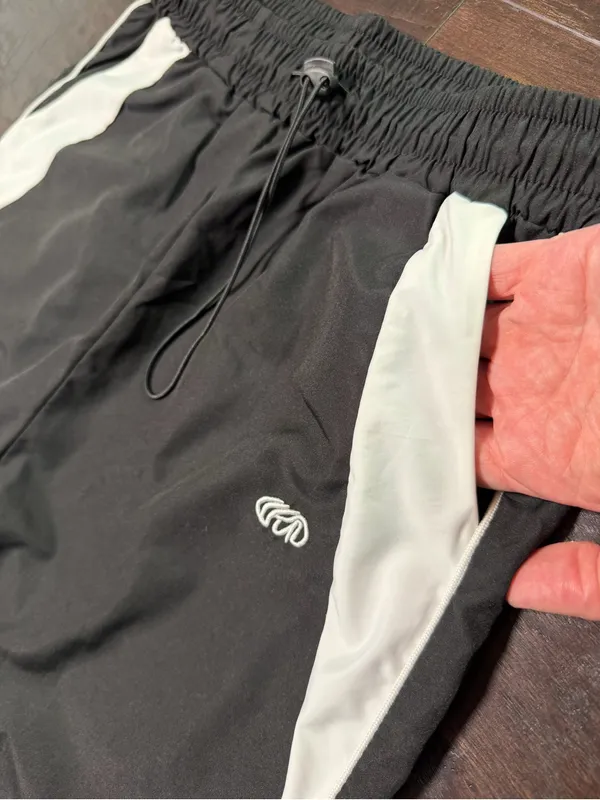 Black White Y2K Wide Leg Track Pants Windbreaker Parachute Joggers M - Image 7