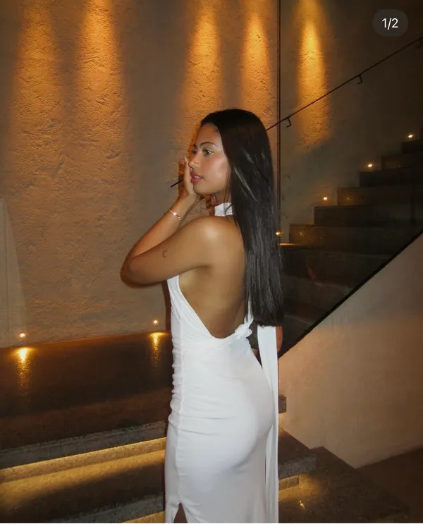Zara Elegant White Backless Dress Halter scarf party holiday evening wedding - Image 3