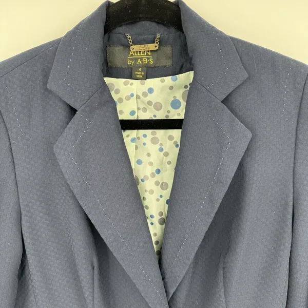 Allen ABS Womens Blazer 4 Blue Business Professional Office Artsy Lined Jacket - Image 3