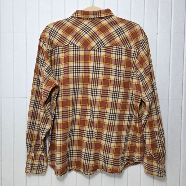 Wrangler Vintage Wrancher Flannel Plaid Pearl Snap Western Shirt‎ Mens Size L - Image 2
