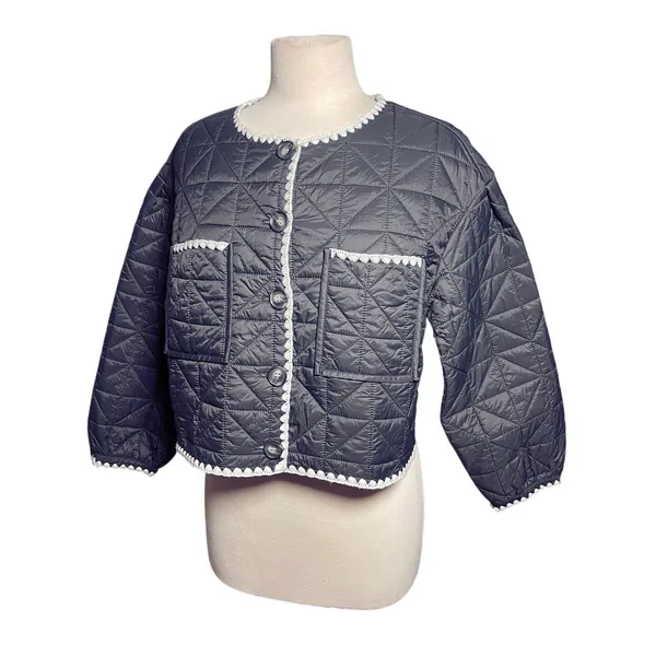 SARA CAMPBELL Women’s Gray Button Up Whipstitch Puffer Jacket - Image 4
