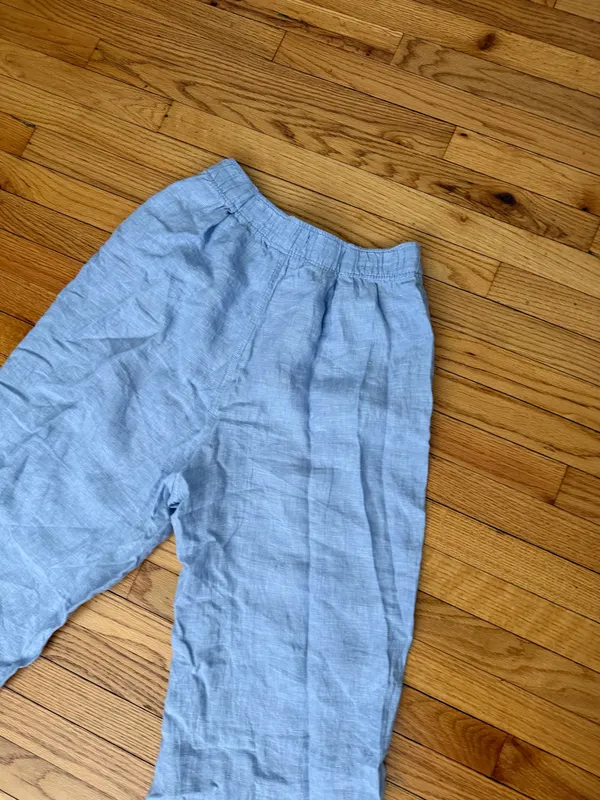 Tahari linen wide lounge elastic waist baby pullover XL Blue pants casual beachwear - Image 5