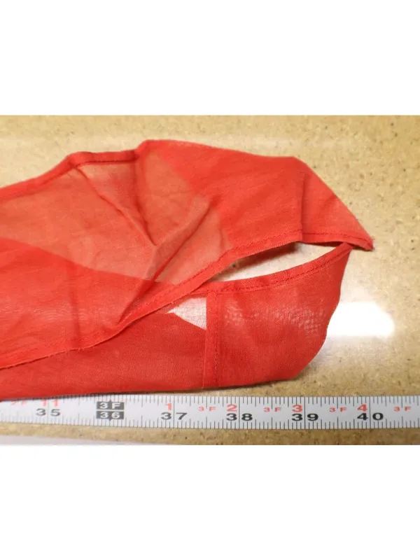 Red Sheer Half Apron White Pom Pom Trim Back Tie Small Small Pocket Vintage - Image 5