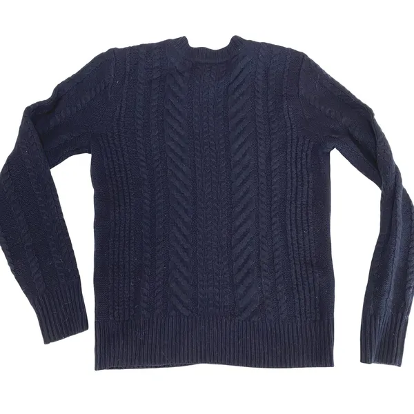 J. Crew Navy Blue Cable Knit Fisherman Sweater 100% Wool Womens Size XXS‎ - Image 5