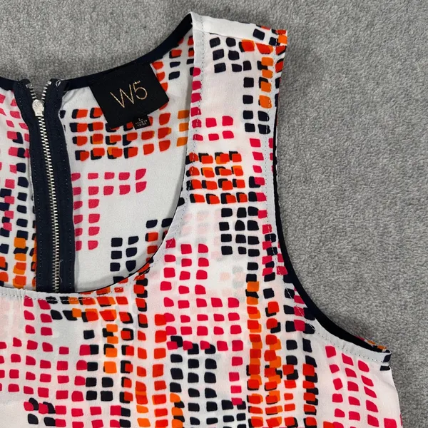 W5 Multicolor Printed Lightweight Blouse Women's Large Sleeveless Orange Red - Image 2