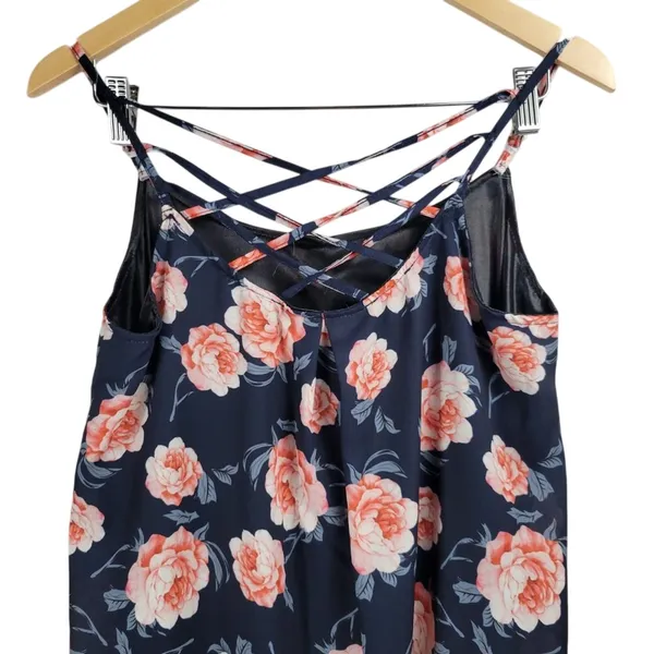 Womens Navy Blue Floral Criss‎ Cross Front Cami Dress Size Medium - Image 4