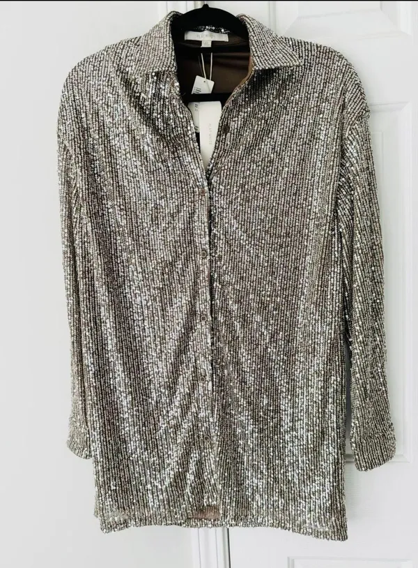 Flat White Sequin Tunic Dress, Size XS - Image 6