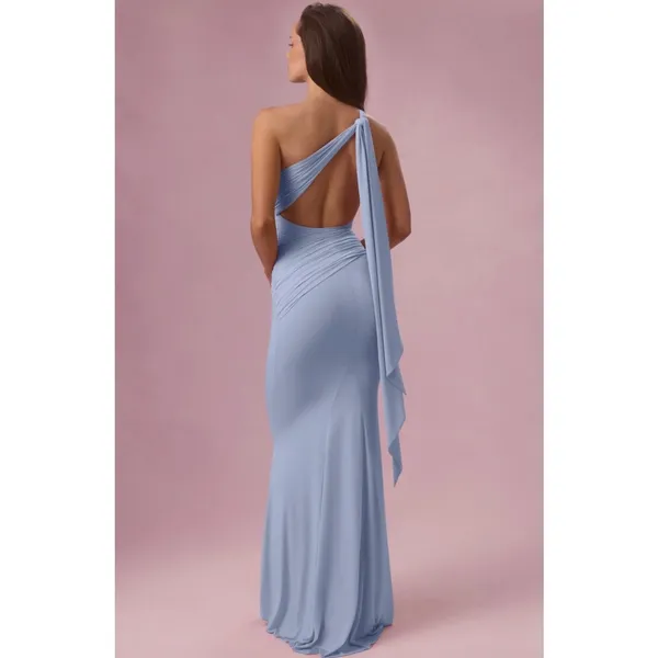 Oh Polly Annelise Premium Jersey One Shoulder Gown Maxi Dress Powder Blue XS New - Image 6