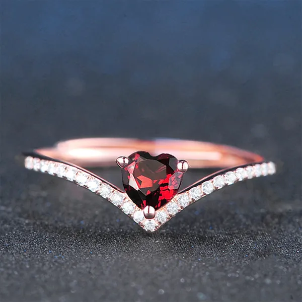 14K Rose Gold Plated Adjustable Red Crystal Love Heart Ruby Wedding Ring for Women - Image 3