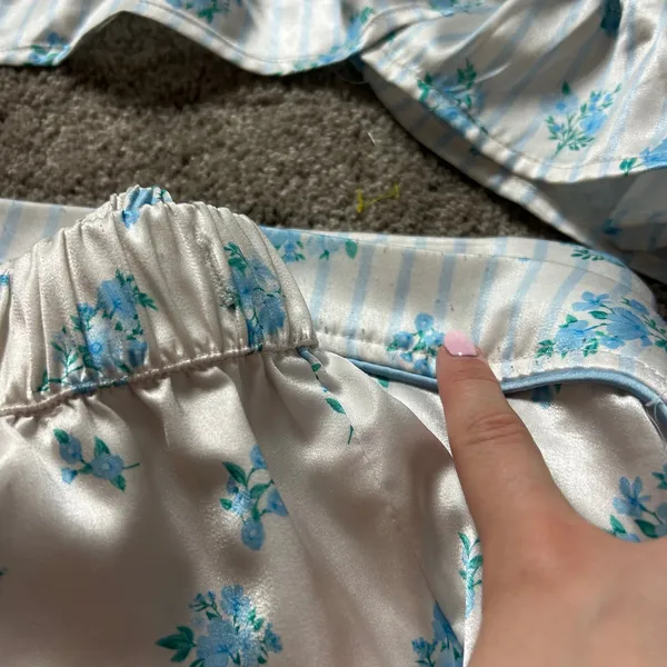 Altar’d State Ditzy Floral Blue Satin Pajama Set Striped Size Small and XS - Image 8
