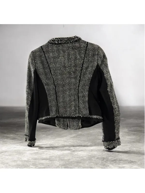 Women's White House Black Market Tweed Blazer Jacket Black White Size 6 - Image 3