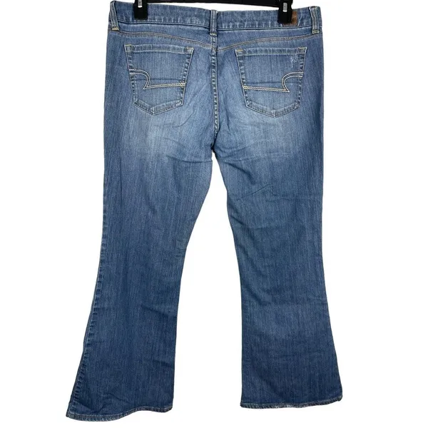 90s Y2K American Eagle Live Your Life Real Flare Distressed Denim Jeans 14 - Image 2