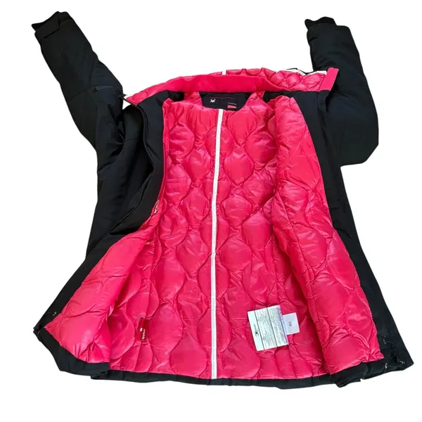 Spyder Duck Down Winter Jacket Black Shell Pink Interior Womens Size 10 Medium - Image 3