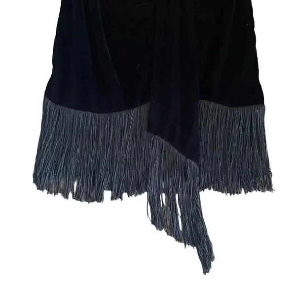 NWT Zara Women Black Fringed Velvet High Waist Ruched Front Detail Mini S #1140 - Image 5