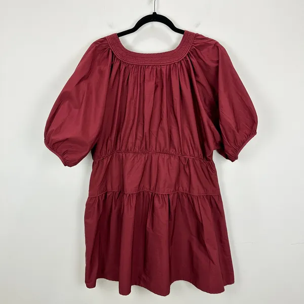 Madewell Puff Sleeve Mini Dress Poplin Claret Burgundy A Line Pockets XL NWT - Image 9