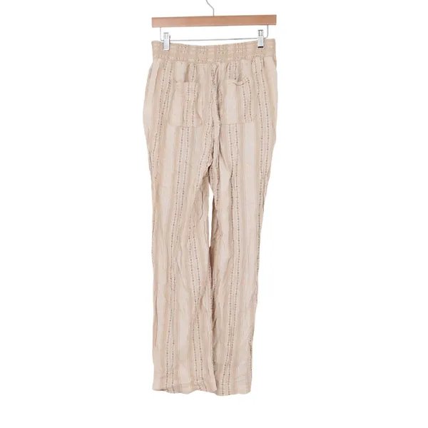 Briggs Womens Linen Blend Striped Wide Leg Pants Beige Smocked Waist Medium - Image 5