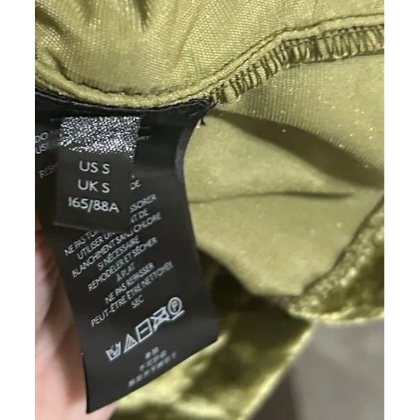 Free People Easy To Love Velvet Smocked Ruffle Mini Dress Size S Olive Green NEW - Image 14