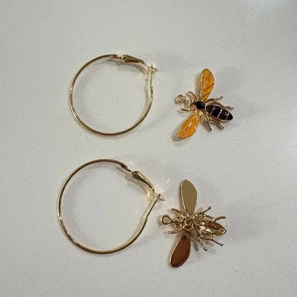 Bee Dangle Hoop Earrings Gold Insect Drop Statement Enamel Jewelry Gift‎ new - Image 4