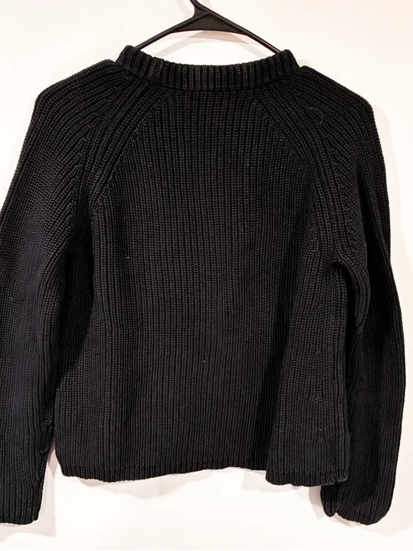 Quince 100% Organic Cotton Fisherman Crewneck Sweater Black Size Medium - Image 5