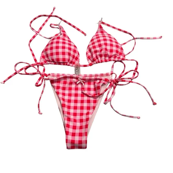 Gingham Pink Bikini Set new no tags Size M - Image 2