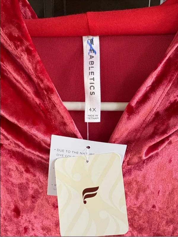 NWT Fabletics Crushed Velour Zip Front Hoodie Strawberry Size 4X - Image 4