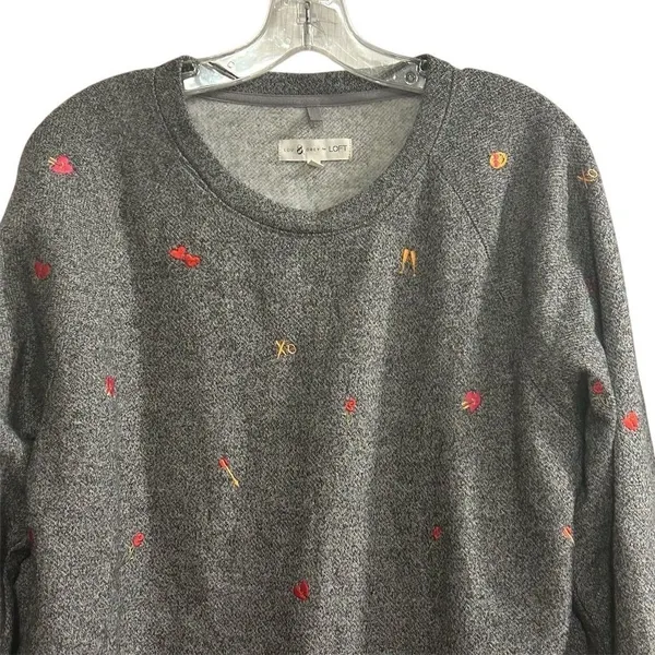 Lou & Grey Women's Gray Heart‎ Emoji Fleeceback Crew Neck Sweatshirt Size L - Image 2