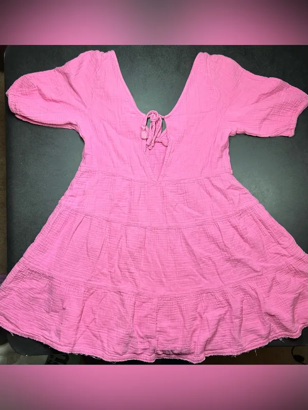 Aerie Women’s Size M Pink Cotton Gauze Swing Puff Sleeve Mini Sundress - Image 5
