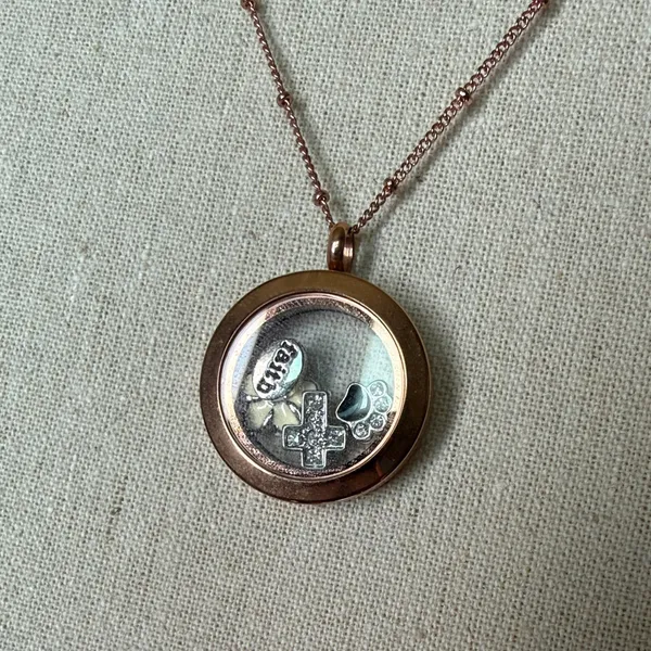 Origami Owl Rose Gold Round Locket Necklace with Silver Charms - Image 2