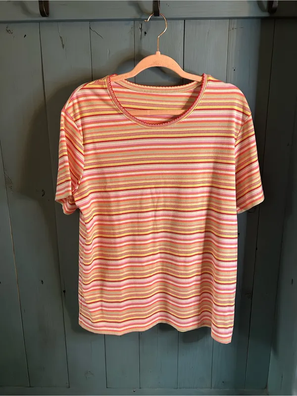 Kohl’s Sonoma for Life Women's Short Sleeve Stripe Tee - Pink & Yellow | Size L - Image 2