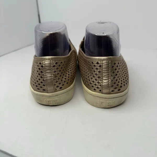 Tory Burch Women size 9.5 Metallic Gold Perforated Leather Slip On Shoes - Image 4