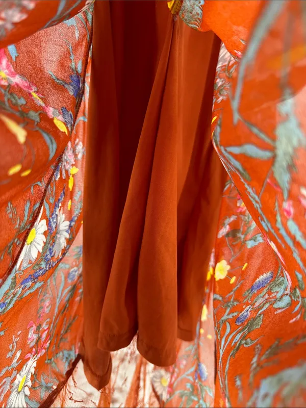 Women's Maxi floral Dress Burnt Orange open back M lace boho casual ruffle - Image 9