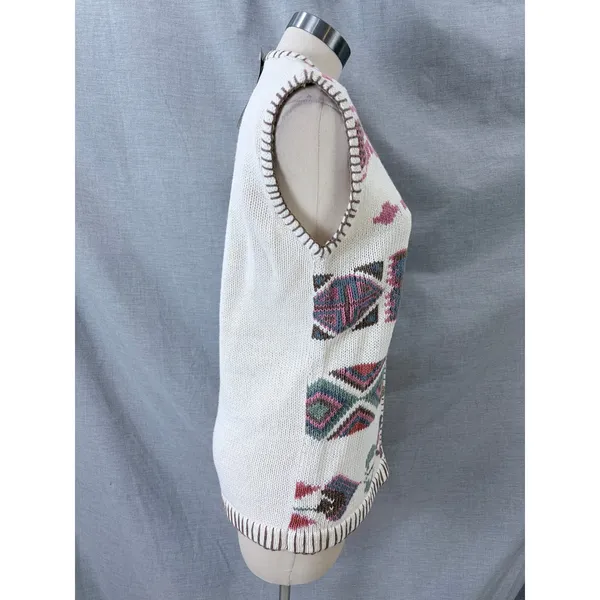 Vintage 90s Southwestern Sweater Vest Geometric M Fall‎ Autumn Cabin Core - Image 2
