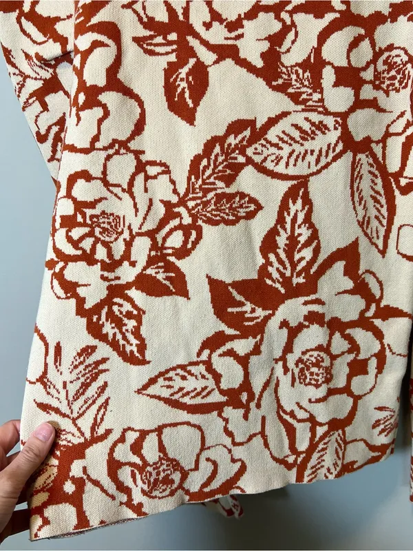 Baltic Born Sebastian‎ Puff Sleeve Shoulder Floral Knit Sweater XL Cream Orange - Image 10