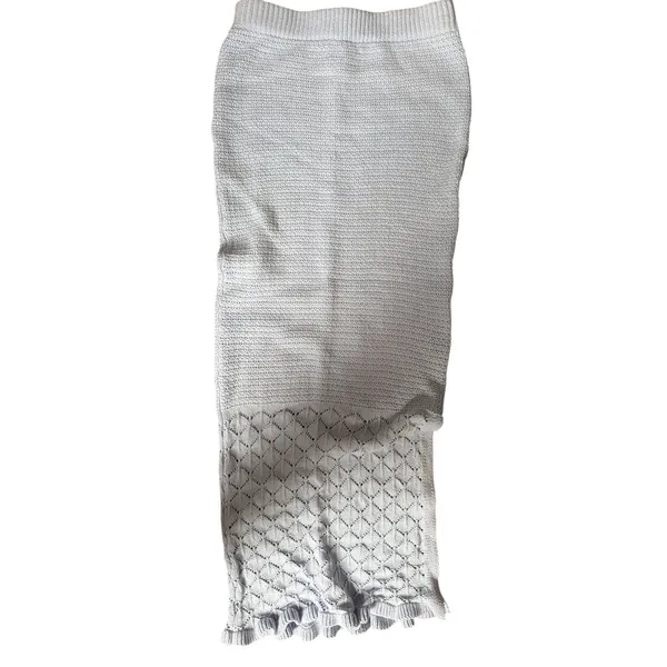 Olive+ Oak Light Blue Pointelle Knit 2 Piece Set Tie Front Crop‎ Top Midi Skirt - Image 2
