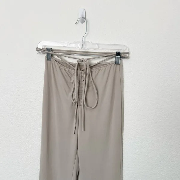 [TRESSER] Tan Criss Cross Tie Waist Ruched Low Rise Flare Leg Pants Size Small S - Image 5