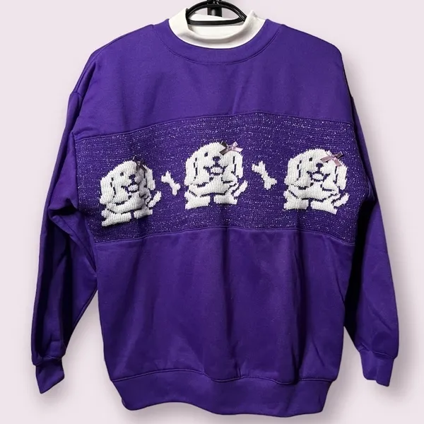 Vintage Purple and White Metallic Labrador Dog Sweater Medium - Image 2