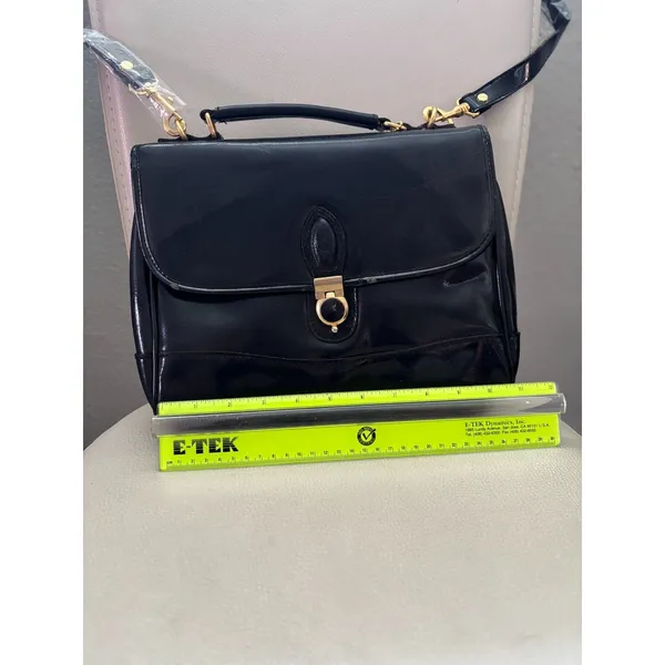 Vintage 80s Black faux leather satchel bag w/top handle detachable strap - Image 3