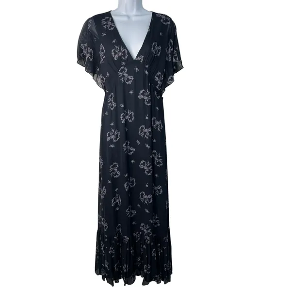 Love Shack Fancy‎ Kover Bow Print Tiered Navy Blue Viscose Maxi Dress Size 8 - Image 2
