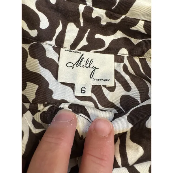 Milly New York‎ Brown & White Print Silk Short Sleeve Dress Size 6 - Image 6