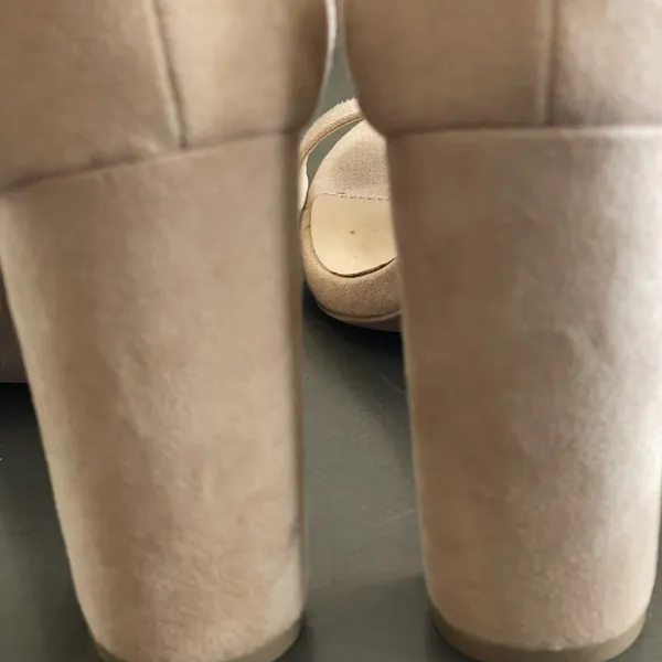 Wild Diva Nude Ankle Strap Block High Heel Open Toe Shoes 6 Faux Suede Wedding - Image 5