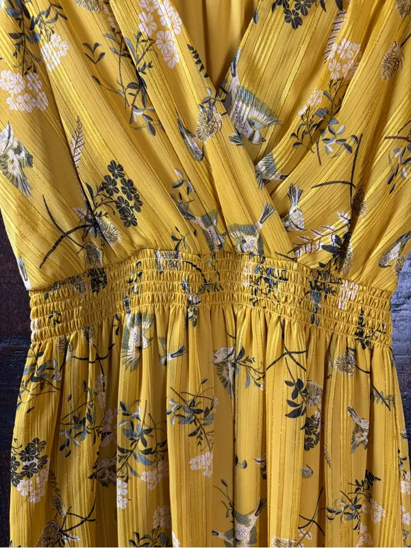 London Times Birds & Florals Smocked Midi Dress Size 2 - Image 4