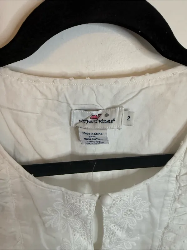 Vineyard Vines White Cotton Floral Eyelet Ruffle Shift Dress - Image 6