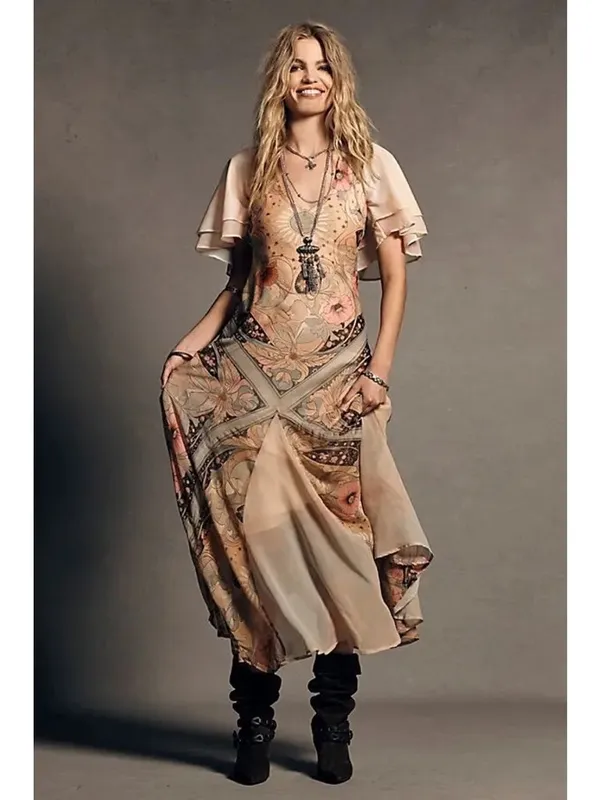 Free People Bohemian Witchy Celestial Nights Maxi Dress in Fairy Combo XL - Image 5