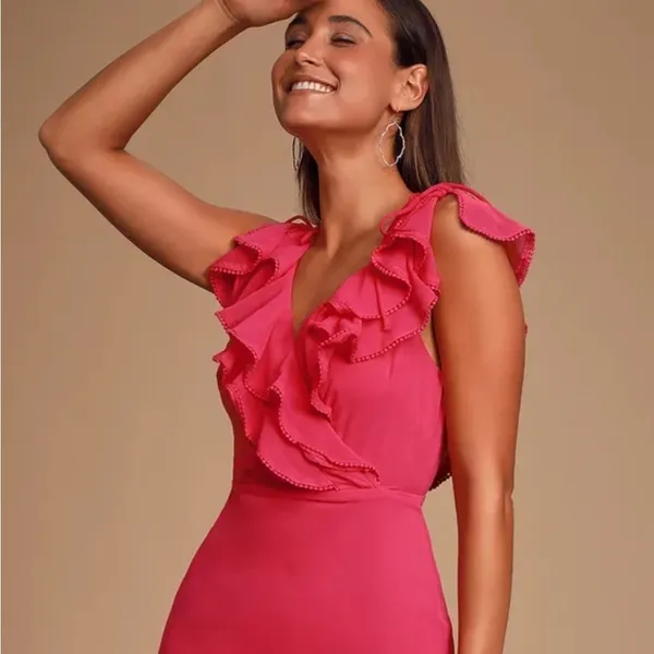 Lulus Pink Ruffled Surplice Maxi Dress - Image 7