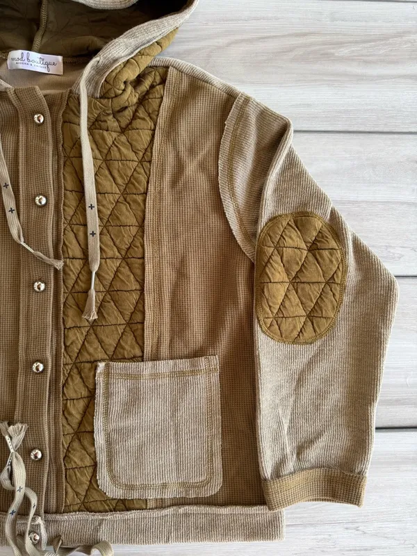 Mod Boutique Mixed-Knit Hooded Quilted Jacket Green Small NWOT - Image 4