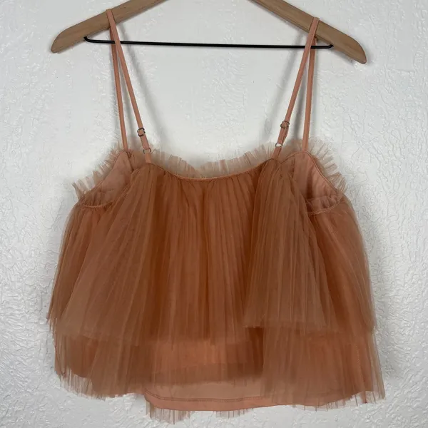 Anthropologie Pleated Tulle Tank in Peachy Pink Balletcore Whimsical Size Medium - Image 3