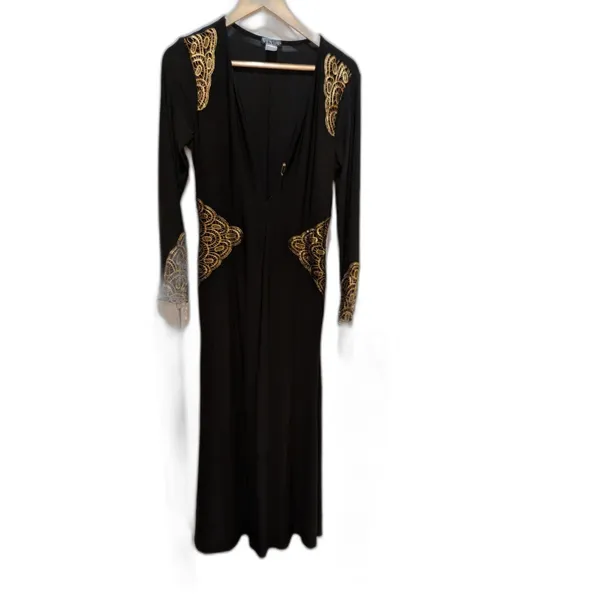 Venus Dress Black Long Sleeve Bodycon Size M With Gold Lace Cutouts - Image 4